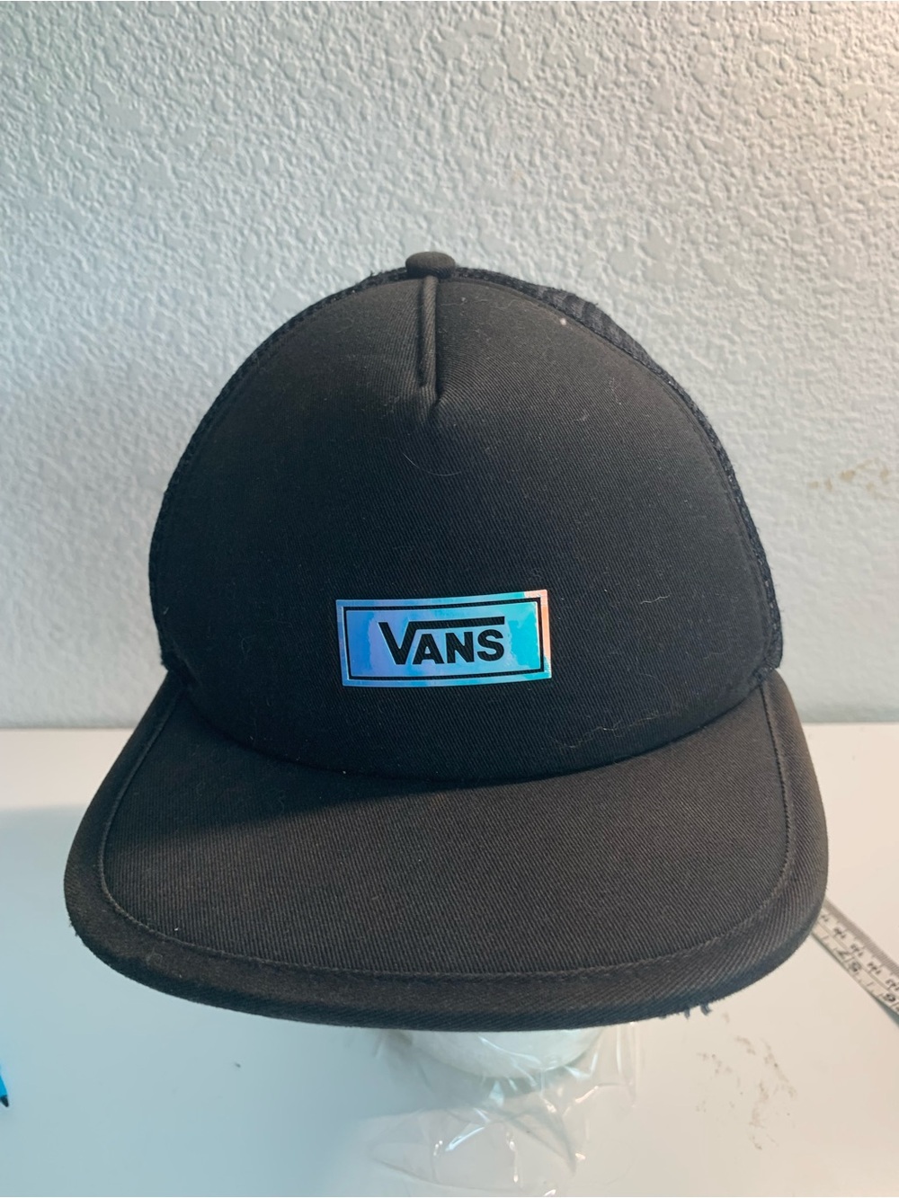 Vans Black Trucker Hat with Iridescent Logo Patch